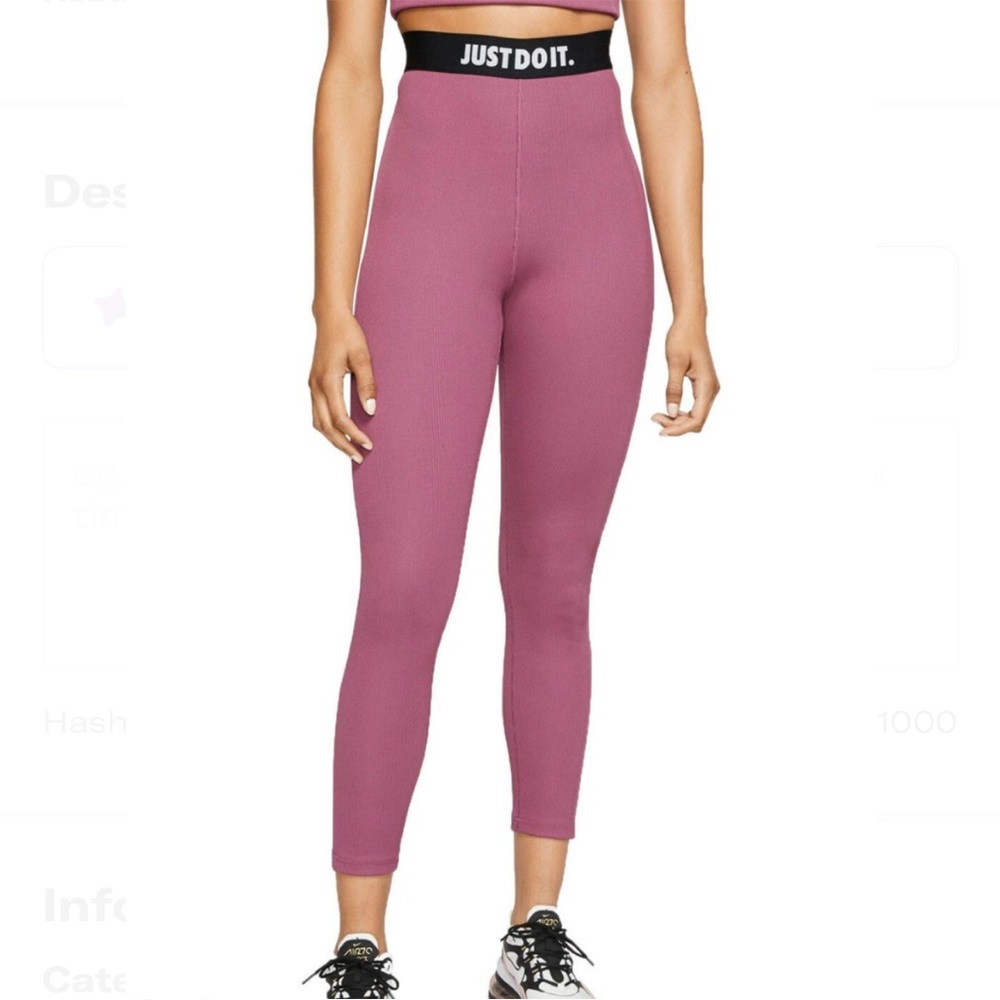 Nike Sportswear High Rise Just Do It Mulberry Rose Ribbed Leggings Women’s Small